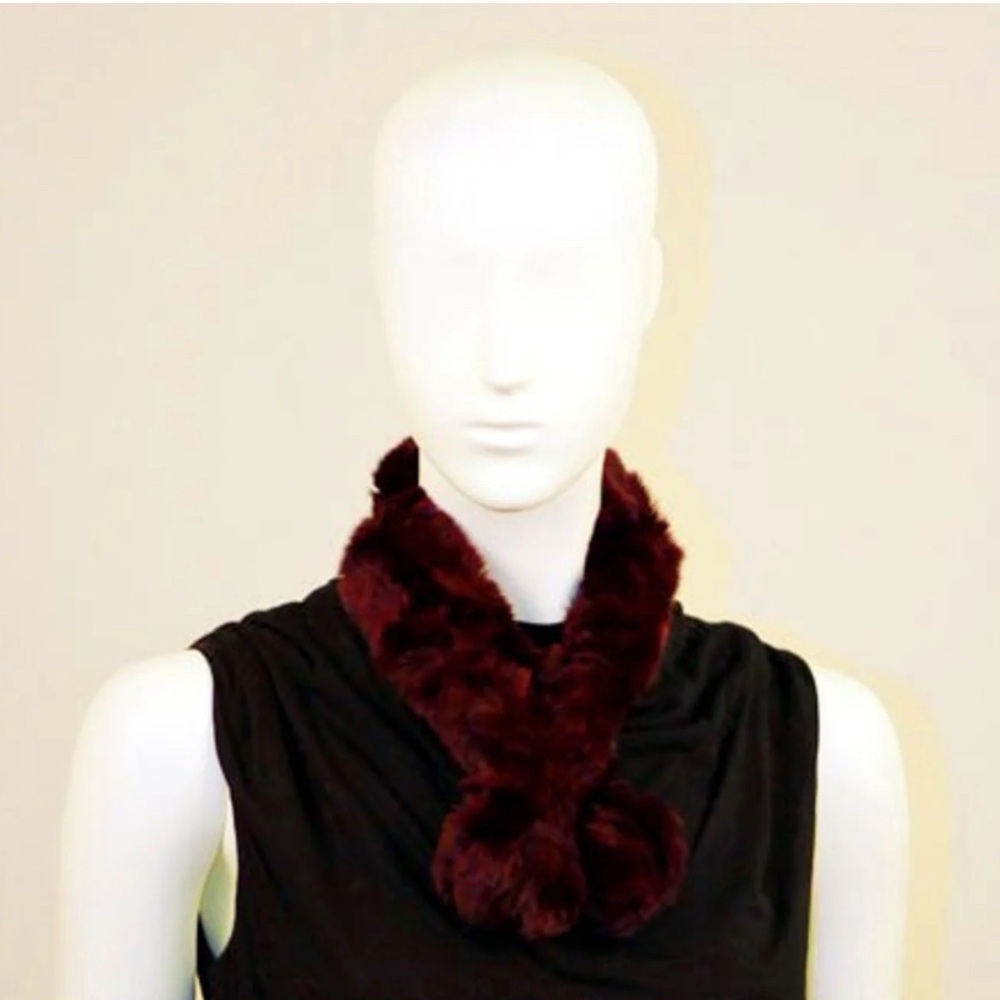 Elegant Burgundy GENUINE rabbit Fur Scarf